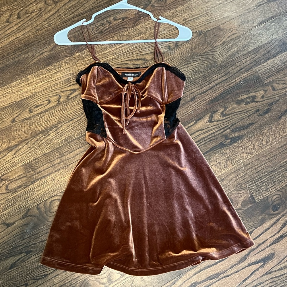 Urban Outfitters brown suede mini dress with lace cutouts
